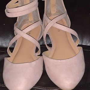 Pink suede crisscross ballet flats